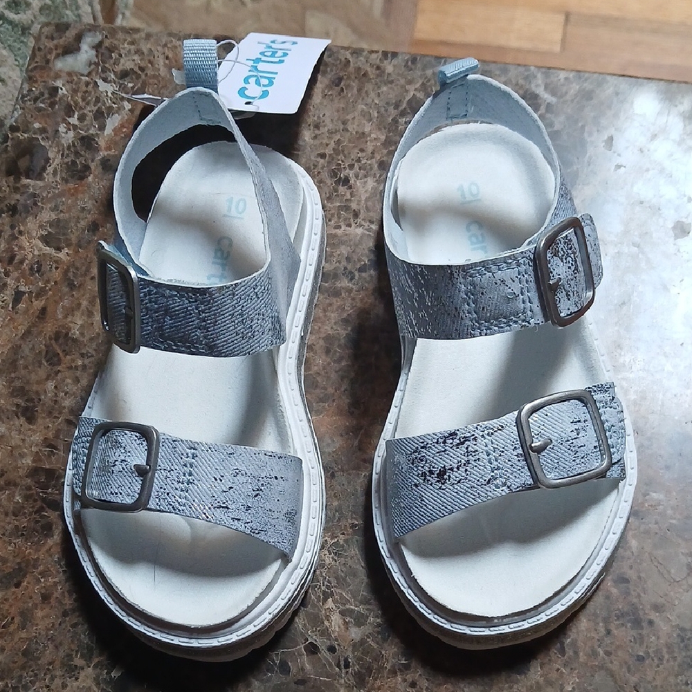 Carter's Silver Kids Sandals Size 10 Nwt